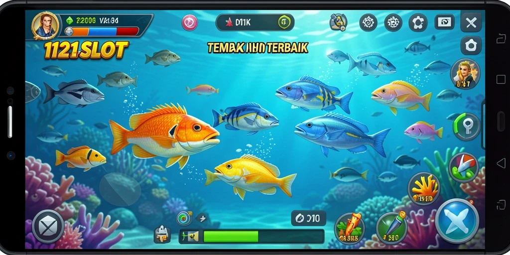 Tampilan gameplay seru dalam 1121SLOT dengan aksi tembak ikan.