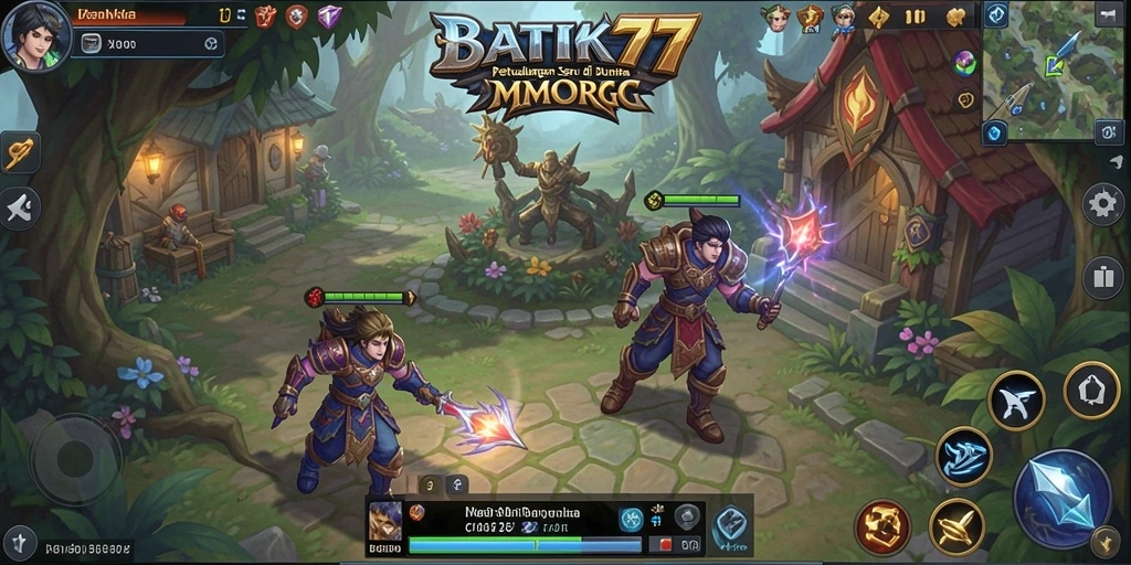 Tampilan gameplay epik dari BATIK77 dengan karakter dan lingkungan penuh warna.