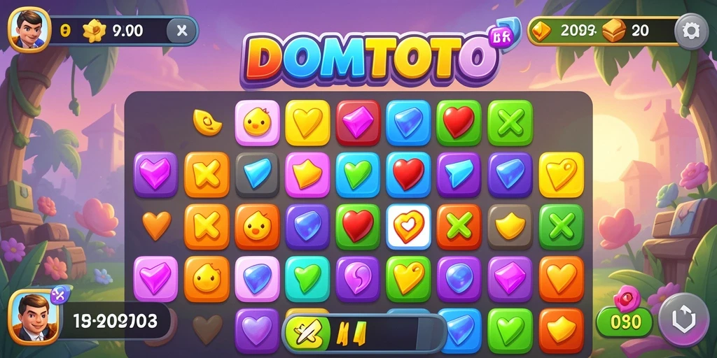 Screenshoot gameplay DOMTOTO yang penuh warna dan seru dalam aksi Match-3.