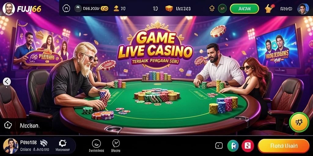 Screenshot gameplay FUJI66 menampilkan dealer langsung dan suasana kasino.