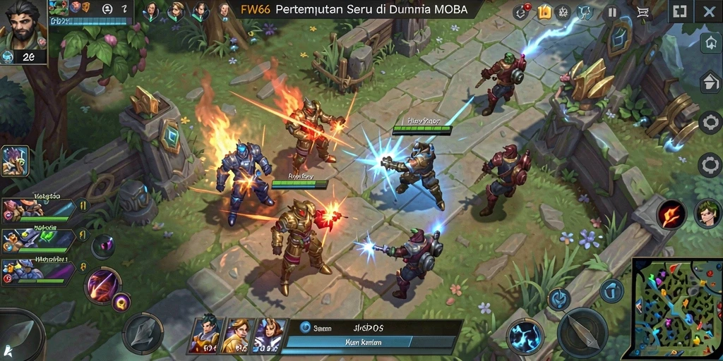 Tampilan gameplay seru di dalam pertempuran MOBA FW66.