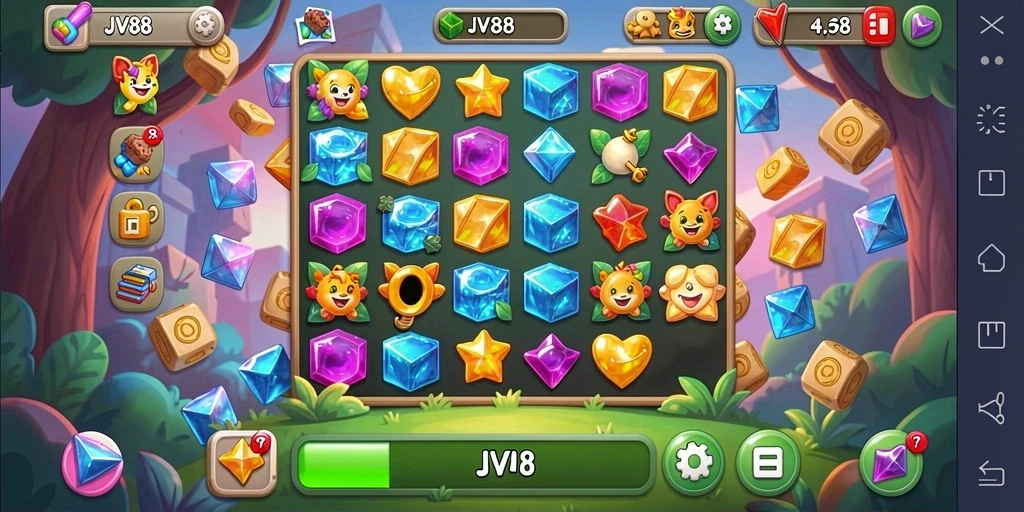 Tampilan gameplay JV88 yang menarik dalam genre Match-3.