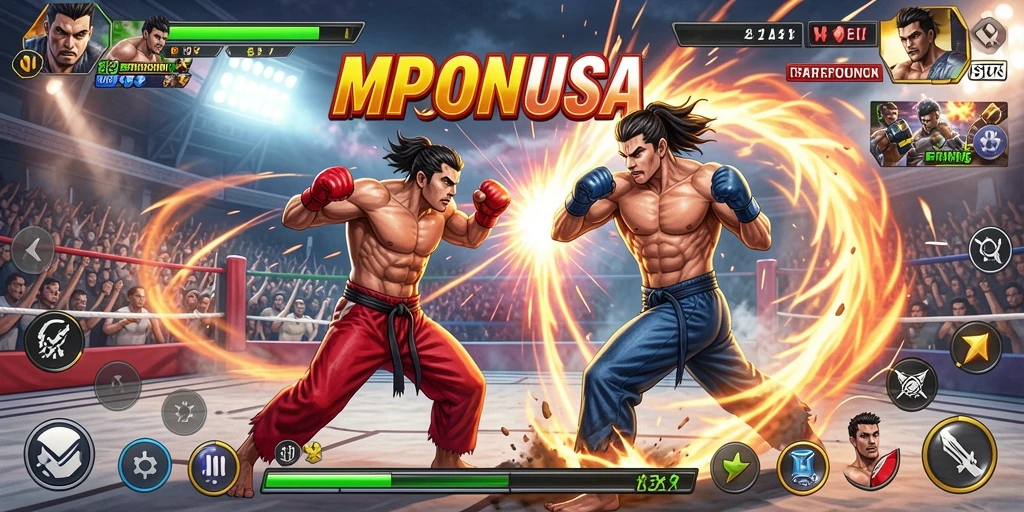 Screenshot gameplay <strong>MPONUSA</strong> menampilkan pertarungan penuh aksi dan strategi.
