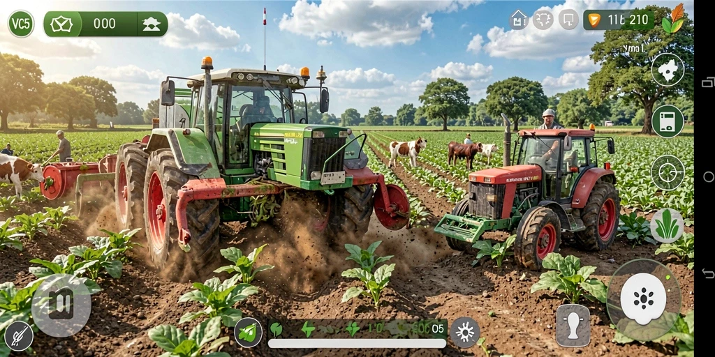 Tampilan gameplay VC5 menampilkan aktivitas bertani yang seru dan interaktif.